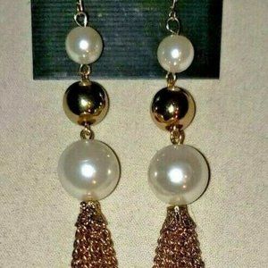 pearls & gold ball dangle/drop tassel earrings